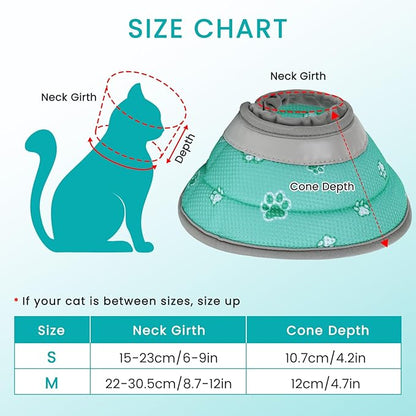 Cat Cone Collar Soft, Cat Recovery Collar Stop Licking After Surgery, Kitten Elizabethan Collar, Adjustable, Lightweight, Comfortable - Green, S IDOGCHEW