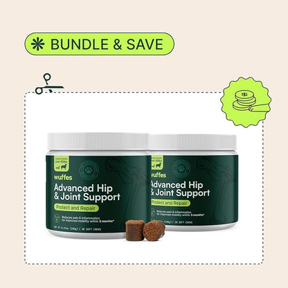 Wuffes Chewable Dog Hip & Joint Supplement - Glucosamine & Chondroitin Chews - Dog Joint Supplements & Vitamins - Extended Joint Care (Large Breed (Over 65 lbs), 60 Chews (Pack of 2)) Wuffes