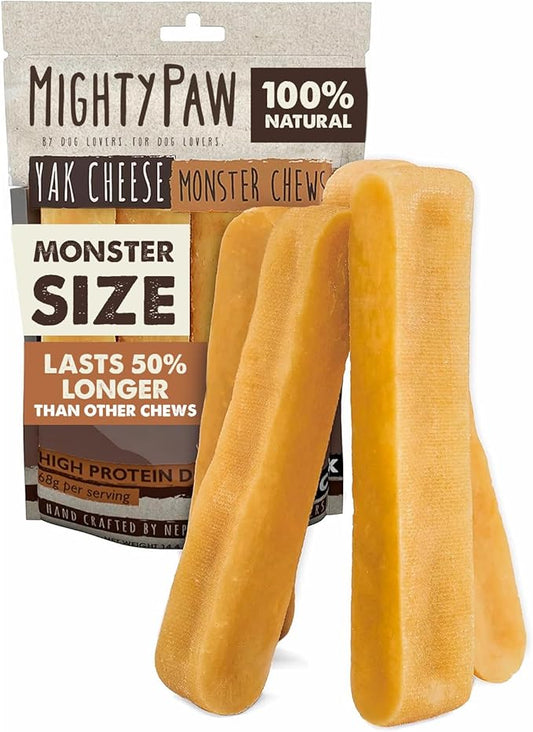Mighty Paw Yak Cheese Dog Chews, 5oz, Natural Yak Chews for Dogs, Long-Lasting Yak Chew Treats, Odorless, Supports Oral Health, Monster Size, 4 Pack - PAWPICO