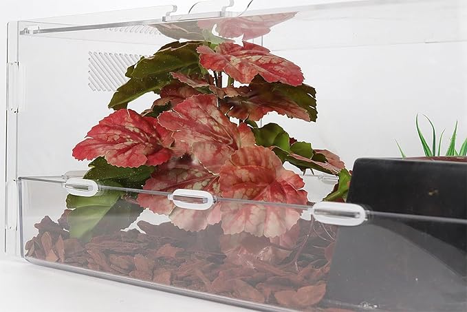 Reptile Plants for Terrarium, Ball Python Tank Decor Accessories fit Bearded Dragon Crested Leopard Gecko Lizard Chameleon Snake Frog Tortoise Hermit Crab - Fake Heuchera Micrantha Pink WOLEDOE