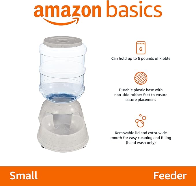 Amazon Basics Gravity Pet Food Feeder for Dogs and Cats, Small, 6-Pound Capacity, Gray - PAWPICO