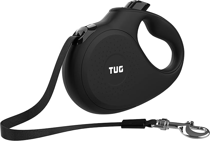 TUG Monochrome XL 360° Tangle-Free Retractable Dog Leash | 26 ft Strong Nylon Tape | One-Handed Brake, Pause, Lock (Extra Large, Black) TUG