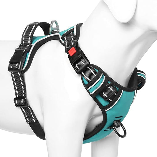 Timos No Pull Dog Harness,NO Need Go Over Dogs Head 3 Snap Buckles Reflective Oxford No Choke Puppy Harness with Front & Back 2 Metal Leash Clips Soft Padded Vest Harnesses for Small Medium Large Dogs Timos