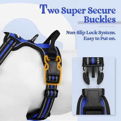 rabbitgoo Dog Harness No Pull with 2 Leash Clips, Adjustable Soft Padded, Reflective Oxford No Choke Pet Vest with Easy Control Handle for Medium Sized Dogs, Dazzling Blue, M rabbitgoo