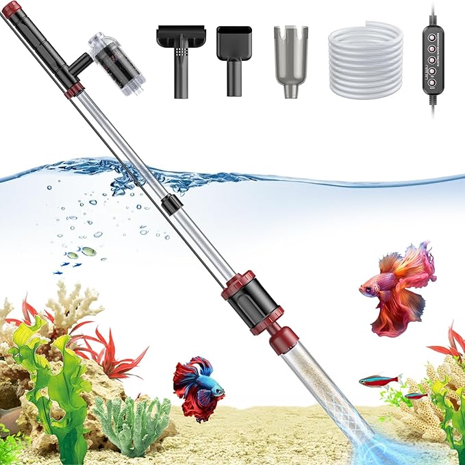 AKKEE Aquarium Vacuum Gravel Cleaner, 8 in 1 Multifunctional 36W Fish Tank Gravel Cleaner Vacuum for Water Changer Wash Sand Water Filter Circulation Aquarium Vacuum Cleaner with Timed Off Waterproof AKKEE