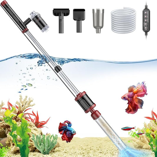 AKKEE Aquarium Vacuum Gravel Cleaner, 8 in 1 Multifunctional 36W Fish Tank Gravel Cleaner Vacuum for Water Changer Wash Sand Water Filter Circulation Aquarium Vacuum Cleaner with Timed Off Waterproof AKKEE
