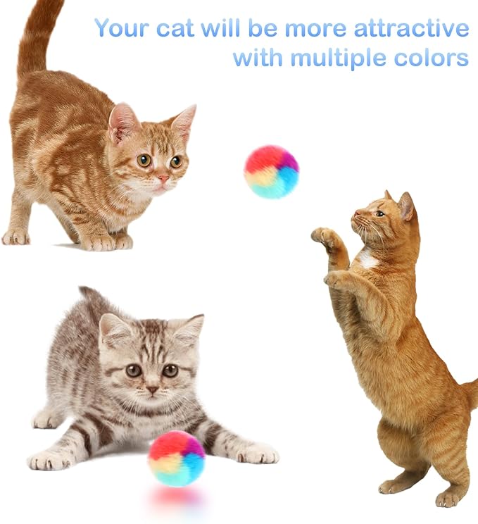 KALIONE 30 Pcs Soft Plush Cat Ball 1.2-inch Rainbow Cat Toy Balls Fuzzy Kitty Balls Kitten Puff Balls Colorful Cat Pom Pom Balls for Cat Kitten Pet Playing Exercising - PAWPICO