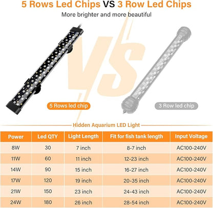 hygger Submersible LED Aquarium Light, 11W 12 in 24/7 Mode Fish Tank Light with 5 Rows Beads, with Timer 9 Colors and Adjustable Brightness, IP68 Waterproof Full Spectrum Light for 13-23 inch Tank hygger