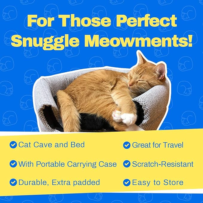 Travel Cat Meowbile Indoor Cat House - 25x18x17 inches Premium Convertible and Durable Hideaway Cat Bed and Cave - Soft Gray Collapsible and Easy to Clean, Padded, Comfortable and Cozy Cat Bed Cave - PAWPICO