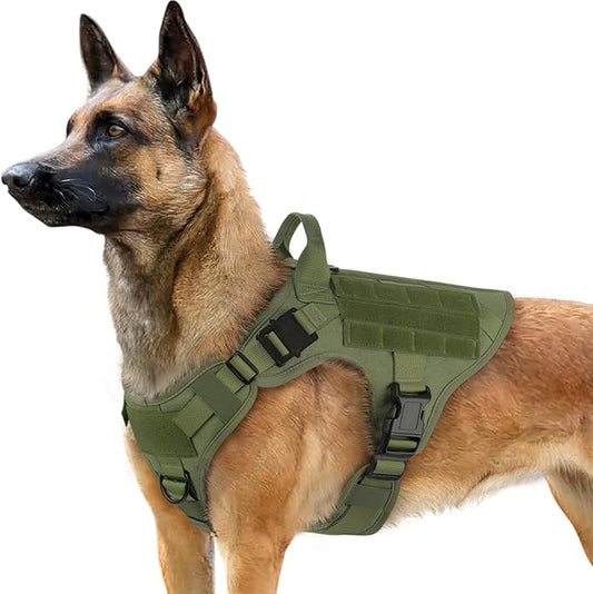 rabbitgoo Tactical Dog Harness for Large, Heavy Duty Pet Harness with Handle, No-Pull Service Vest Large Breed, Adjustable Military Dog Vest for Training Hunting Walking, Green, L rabbitgoo