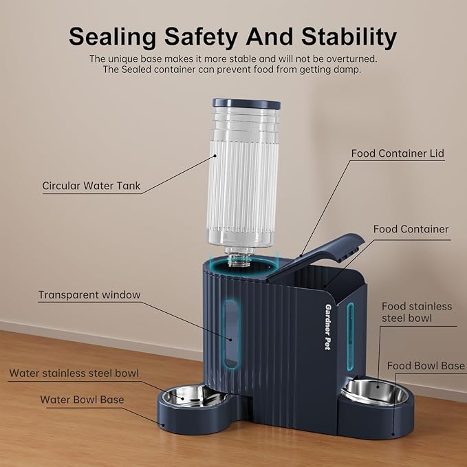 Gardner Pet Automatic Gravity Cat Food Feeder and Water Dispenser Stainless Steel Two-in-One Set Large Capacity Dispenser for Pets Dogs, Puppies, Kittens - PAWPICO