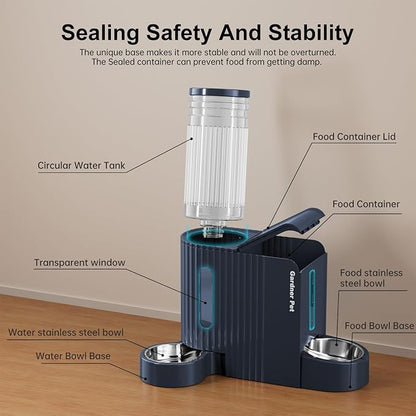 Gardner Pet Automatic Gravity Cat Food Feeder and Water Dispenser Stainless Steel Two-in-One Set Large Capacity Dispenser for Pets Dogs, Puppies, Kittens - PAWPICO