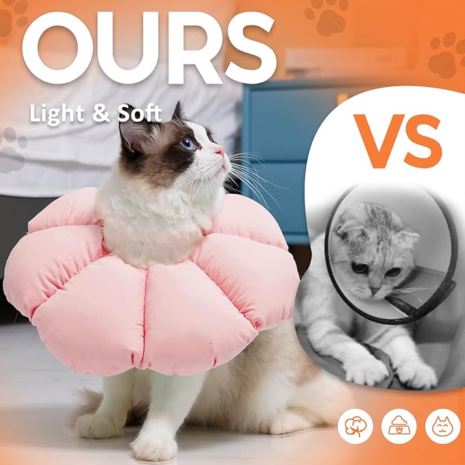 Avont Cat Cone Collar Soft, Adjustable Recovery E Collar Alternative for Cats Kittens Puppies, Elizabethan Neck Cone of Shame to Prevent Licking Biting After Surgery Protect Wounds -Pink(S) Avont