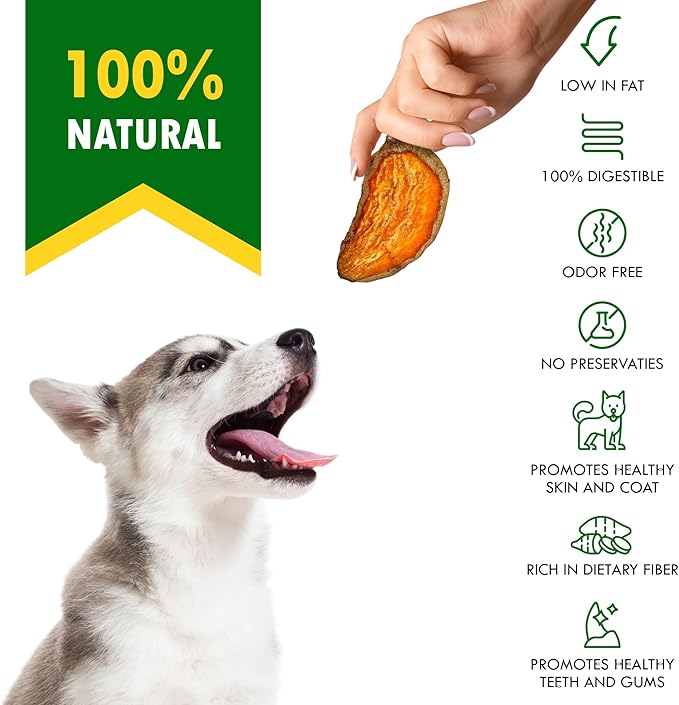 Sweet Potato Dog Treats Chips - All Natural Pet Snack Chews - Grain Free & Human Grade Dried Snacks in Bulk - Best Jerky for Training Small & Large Dogs - PAWPICO