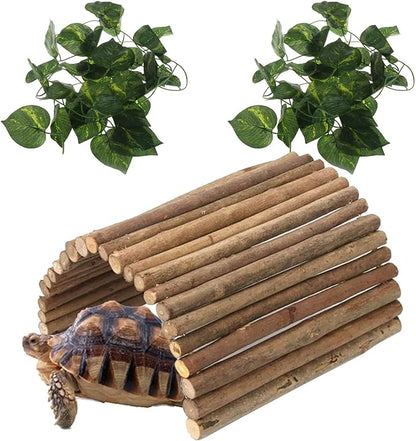 Hamiledyi Extra Large Wooden Reptile Hideout Bearded Dragon Bendy Bridge Climbing Ladder Hiding Hut Reptiles Hide Cave Habitat Decor for Lizards Gecko Spiders Snakes Tortoise(L:20" x 11.8") Hamiledyi