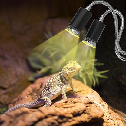 Reptile Heat Lamp,Double-Head Heating Lamp for Reptiles, UVA/B Turtle Lamp with Clamp, Separate Control, Turtle Light,Basking Light for Reptiles Bearded Dragon Turtle Snake, 3 Basking Bulbs. ZJNBMTFY