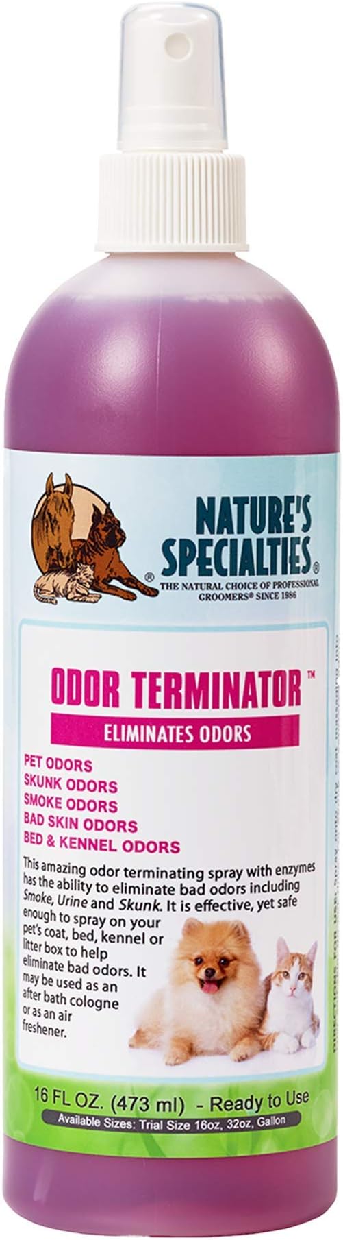 Nature's Specialties Odor Terminator Dog Spray for Pets, Natural Choice for Professional Groomers, Eliminates Bad Odors, Made in USA, 16 oz NaturesSpecialties