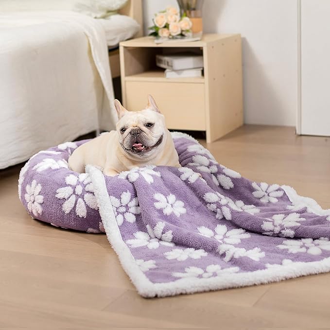 Donut Dog Beds for Small Dogs, Calming Round Cat Beds for Indoor Cats, Cute 3D Textured Flower Pet Bed with Removable Washable Cover and Anti-Slip Bottom（Purple，23"） - PAWPICO