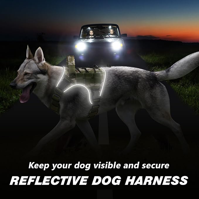 WINGOIN Tactical Dog Harness for Medium Dogs, Heavy Duty No Pull Dog Harness with Handle, Adjustable Reflective Military K9 German Shepherd Dog Vest for Training, Walking, Hiking, Green Camo (M) - PAWPICO