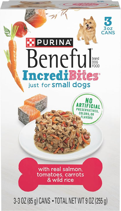 Purina Beneful Small Breed Wet Dog Food With Gravy, IncrediBites with Real Salmon - (8 Packs of 3) 3 oz. Cans - PAWPICO