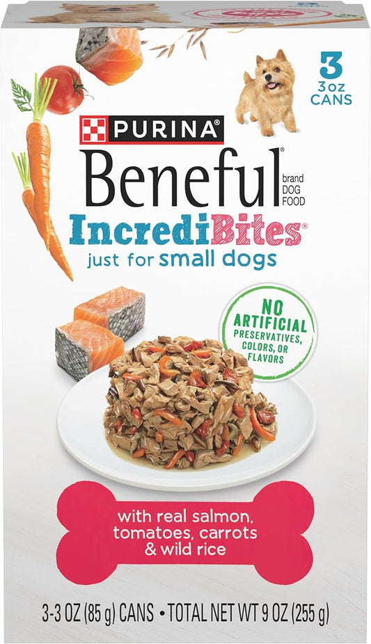 Purina Beneful Small Breed Wet Dog Food With Gravy, IncrediBites with Real Salmon - (8 Packs of 3) 3 oz. Cans - PAWPICO