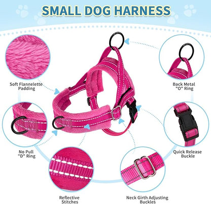 SlowTon No Pull Small Dog Harness and Leash Set, Puppy Soft Vest Harness Neck & Chest Adjustable, Reflective Lightweight Harness & Anti-Twist Pet Lead Combo for Small Medium Dogs (FU-Front Clip, S) SlowTon