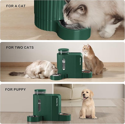Gardner Pet Automatic Gravity Cat Food Feeder and Water Dispenser Stainless Steel Two-in-One Set Large Capacity Dispenser for Pets Dogs, Puppies, Kittens - PAWPICO