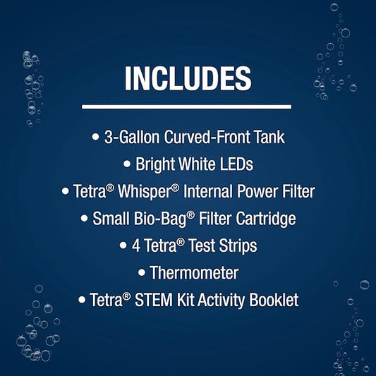 Tetra Crescent STEM Aquarium Kit 3 Gallons, Curved-Front Fish Tank with LEDs and STEM Activity Guide Tetra