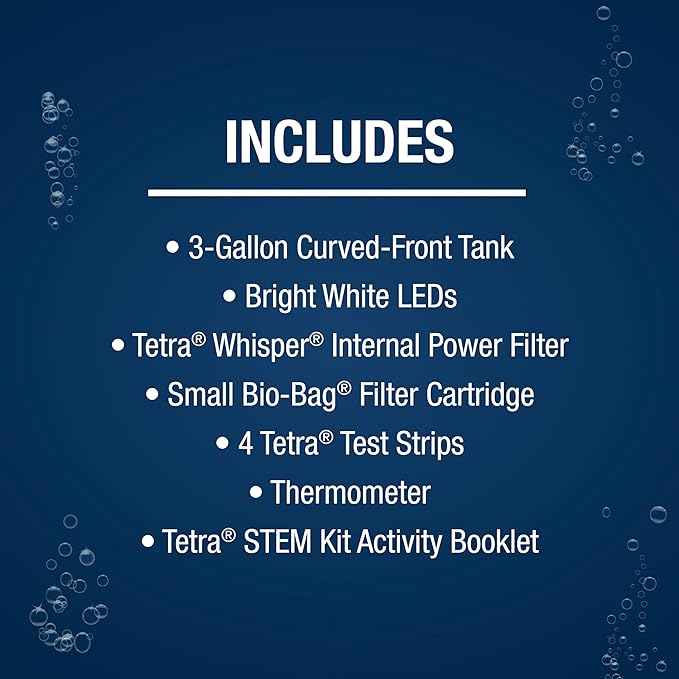 Tetra Crescent STEM Aquarium Kit 3 Gallons, Curved-Front Fish Tank with LEDs and STEM Activity Guide Tetra