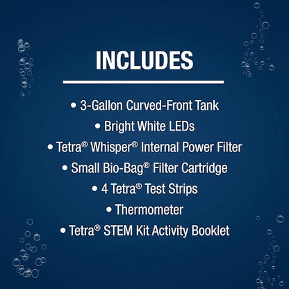 Tetra Crescent STEM Aquarium Kit 3 Gallons, Curved-Front Fish Tank with LEDs and STEM Activity Guide Tetra