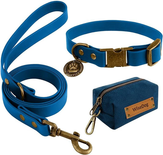 Wisedog Dog Collar and Leash Set Combo: Adjustable Durable Pet Collars with Dog Leashes for Small Medium Large Dogs,Includes One Bonus of Poop Bag Holder (S, Blue) WisedogPetSupplies