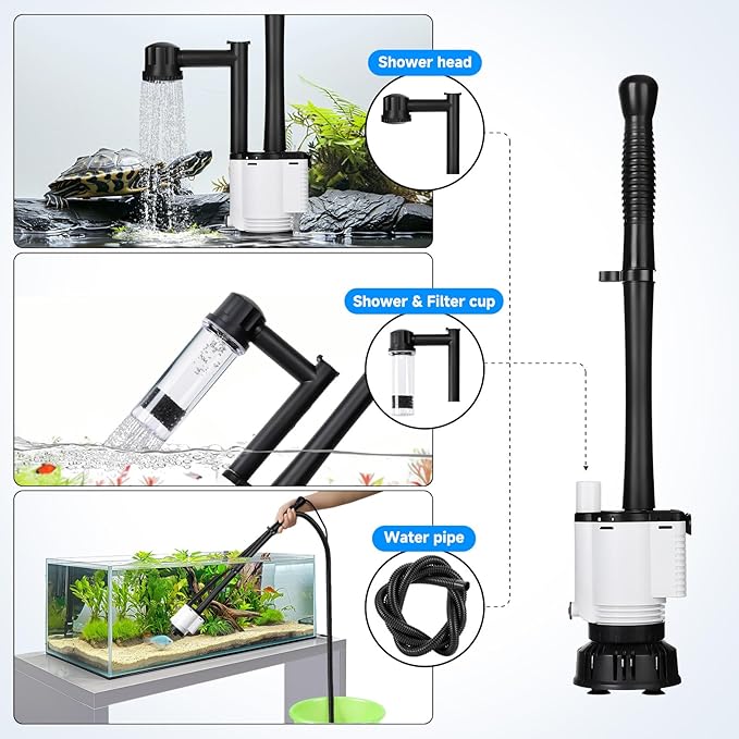 AQQA Fish Tank Cleaner,8-in-1 Electric Aquarium Gravel Vacuum,Clean Sewage+Wash Gravel Sand+Suction Stool+Filter+Water Changer+Water+Water Circulation+Dissolved Oxygen for Turtle Fish Tank 30W/480GPH AQQA