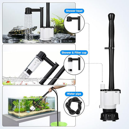 AQQA Fish Tank Cleaner,8-in-1 Electric Aquarium Gravel Vacuum,Clean Sewage+Wash Gravel Sand+Suction Stool+Filter+Water Changer+Water+Water Circulation+Dissolved Oxygen for Turtle Fish Tank 30W/480GPH AQQA