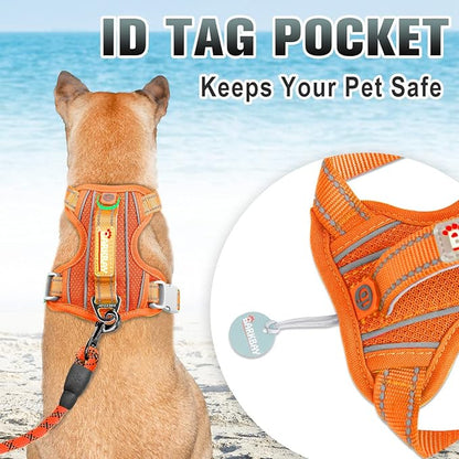 BARKBAY No Pull Dog Harness Large Reflective Dog Harness with Front Clip and Easy Control Handle for Walking Training Running with ID tag Pocket(Orange,S) BARKBAY