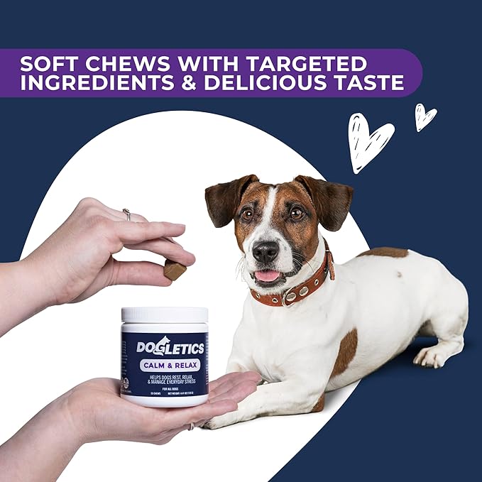 Calm & Relax Soft Chew Supplements for Dogs - Reduce Stress & Anxiety, Behavioral Support, Promote Rest & Relaxation for Active Dogs Dogletics