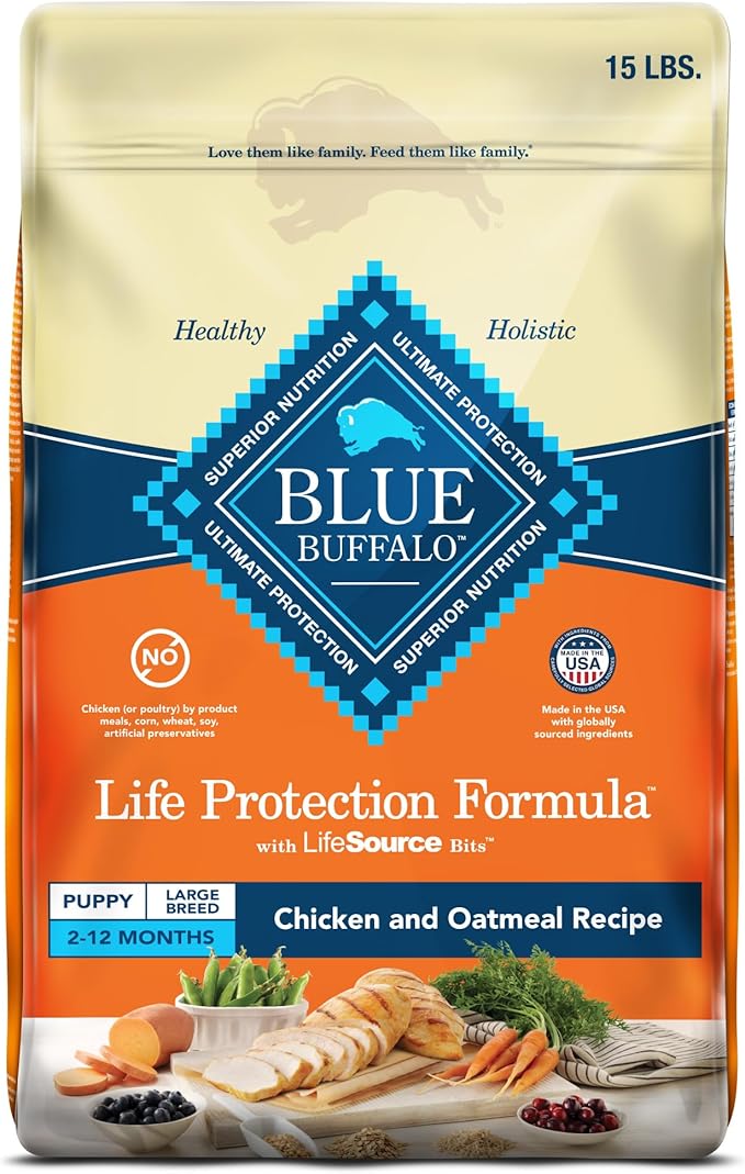 Blue Buffalo Life Protection Formula Large Breed Puppy Dry Dog Food with DHA, Vital Nutrients & Antioxidants, Made with Natural Ingredients, Chicken & Brown Rice Recipe, 15-lb. Bag - PAWPICO