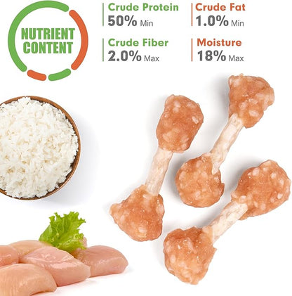 MON2SUN Dog Treats, 9oz Mini Rawhide Dog Chews, Chicken Dumbbells with Rice for Small Dogs & Toy Breed, Crunchy and Healthy (2.5 Inch 17 Count) - PAWPICO