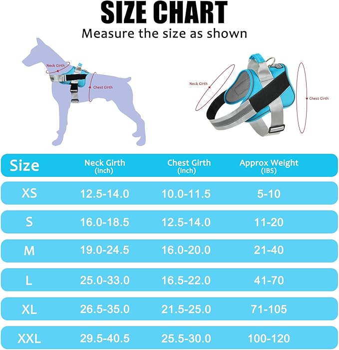 Bolux Dog Harness, No-Pull Reflective Dog Vest, Breathable Adjustable Pet Harness with Handle for Outdoor Walking - No More Pulling, Tugging or Choking (OceanicBlue, XX-Large (Pack of 1)) Bolux