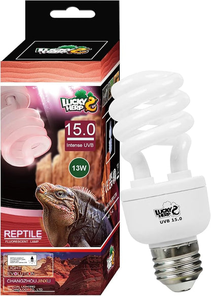 LUCKY HERP 13W UVB 15.0 Intense UVA UVB Compact Flouorescent Lamp Desert Terrarium Light Bulb for Reptile and Amphibian LUCKYHERP