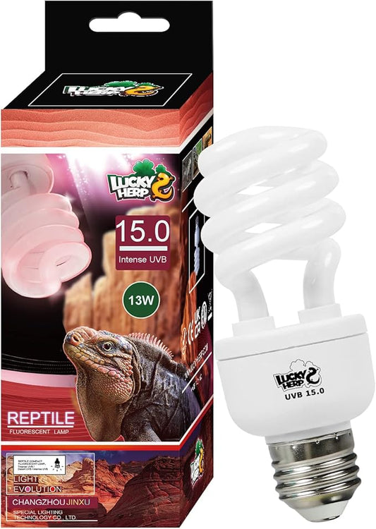 LUCKY HERP 13W UVB 15.0 Intense UVA UVB Compact Flouorescent Lamp Desert Terrarium Light Bulb for Reptile and Amphibian LUCKYHERP