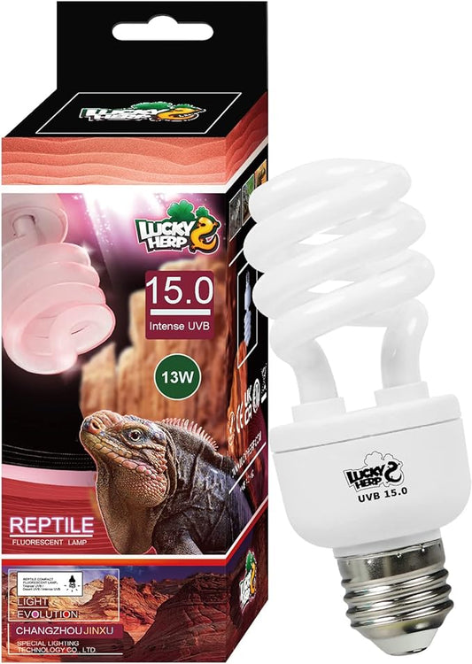 LUCKY HERP 13W UVB 15.0 Intense UVA UVB Compact Flouorescent Lamp Desert Terrarium Light Bulb for Reptile and Amphibian LUCKYHERP