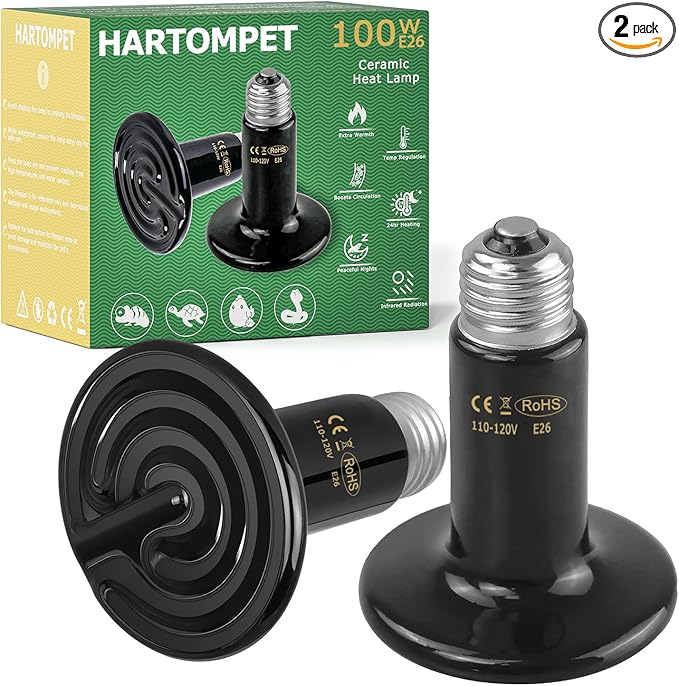 100W Ceramic Heat Emitter - Black Reptile Heat Bulb - No Light Infrared Reptile Heat Lamp for Lizards, Dogs, Cats - Ideal for Terrariums and Pet Brooder Coop Heating - Black HARTOMPET