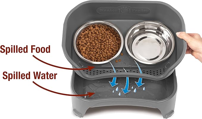 Neater Feeder Express CAT Mess Proof Feeder for Cats, 1 Cup Whisker-Friendly Stainless Steel Food & Water Bowls, No Spill, Non-Tip, Non-Slip. Made in USA - PAWPICO