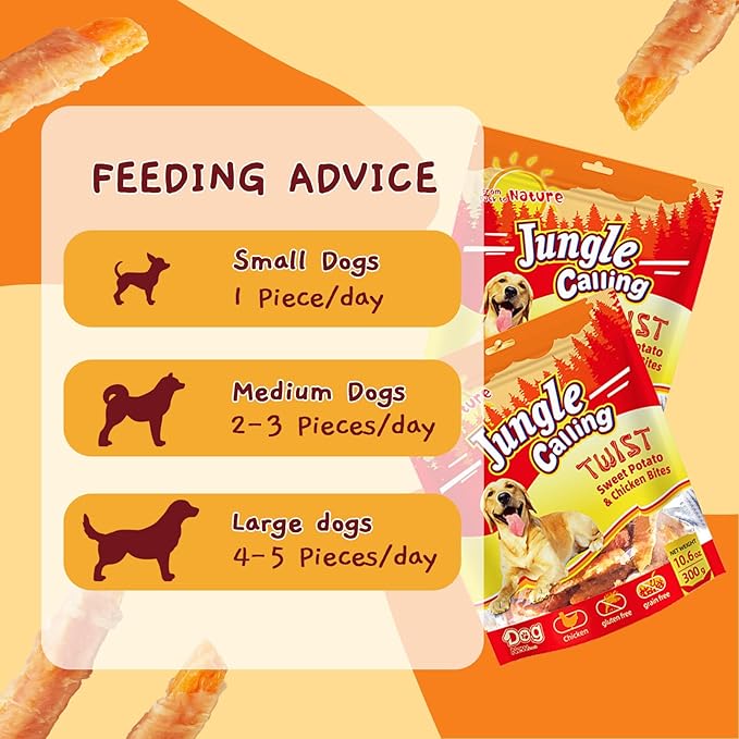 Jungle Calling Dog Treats, Skinless Chicken Wrapped Sweet Potato, Gluten and Grain Free, Chewy Dog Bites for Balanced Nutrition, 6 oz - PAWPICO