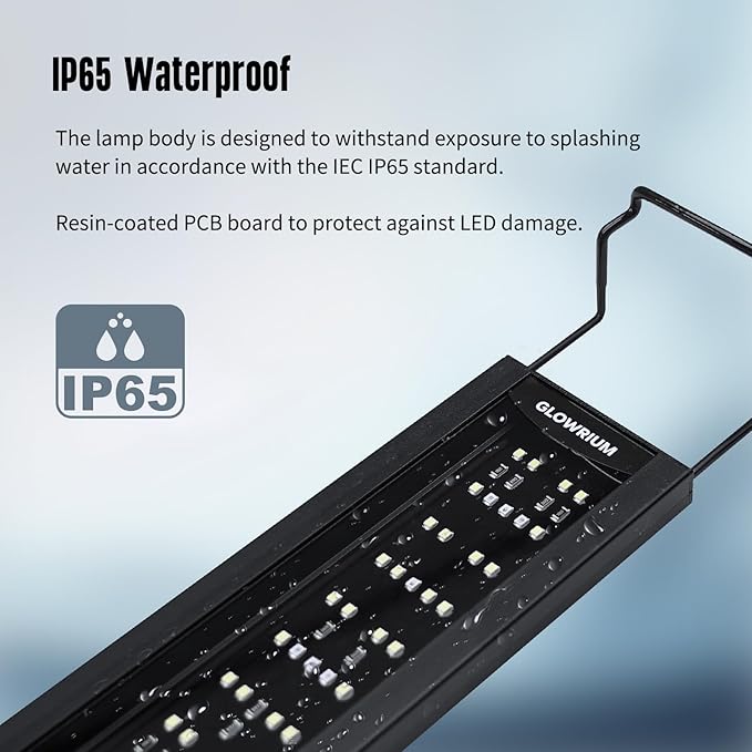 GLOWRIUM 2025 New Upgrade Aquarium Light,Waterproof IP65，LED Fish Tank Light, Full Spectrum Freshwater Aquarium Light,Daylight/Moonlight Mode,Fish Tank Light with auto-on/Off Timer Size (24-29in) GLOWRIUM