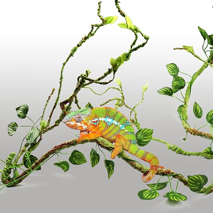 Reptile Plants, Terrarium Hanging Plant Vines Artificial Leaves Reptile Hide, Leopard Gecko Tank Accessories, Terrarium Decorations for Bearded Dragon Lizard Snake Geckos Chameleon PAWPICO