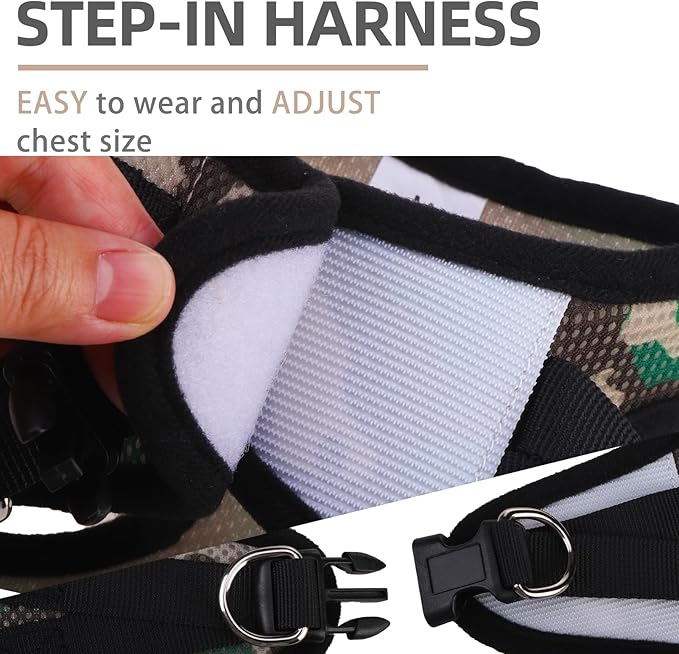 PUPTECK Adjustable Dog Harness Collar and Leash Set Step in No Pull Pet Harness for Small Medium Dogs Puppy and Cats Outdoor Walking Running, Soft Mesh Padded Reflective Vest Harnesses PUPTECK