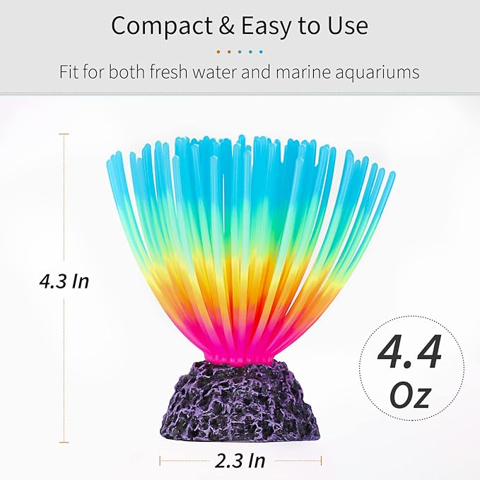 Uniclife Aquarium Imitative Iridescent Blue Sea Urchin Ball Artificial Silicone Ornament with Glowing Effect for Fish Tank Landscape Decoration UnicLife