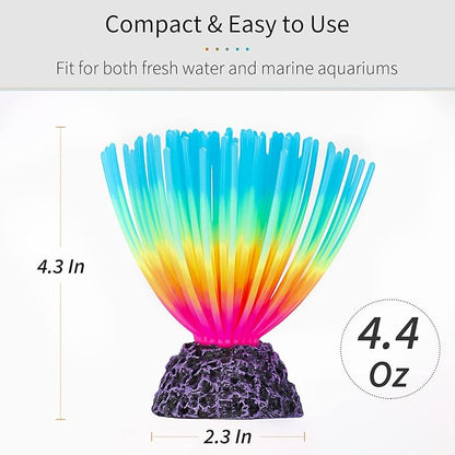 Uniclife Aquarium Imitative Iridescent Blue Sea Urchin Ball Artificial Silicone Ornament with Glowing Effect for Fish Tank Landscape Decoration UnicLife