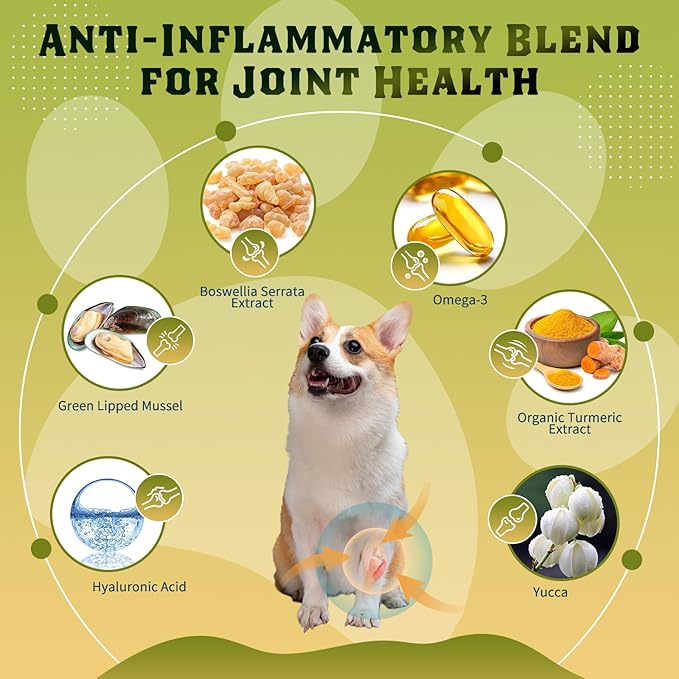 Glucosamine for Dogs, Hip and Joint Supplement for Dogs with Chicken Flavor, Anti Inflammatory, Dog's Chondroitin, Digestive Enzymes, Omega-3, Vitamin D, MSM, Calcium, Turmeric, 120 Freeze-Dried Chews DRFOSTER